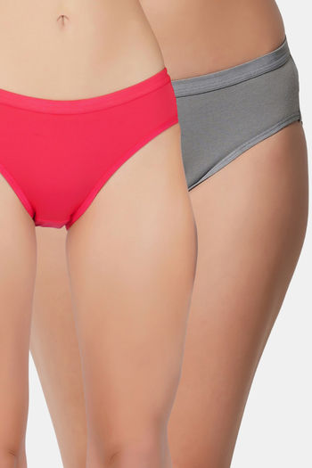 Buy Bleeding Heart Medium Rise Half Coverage Bikini Panty (Pack of 2) - Grey Magenta